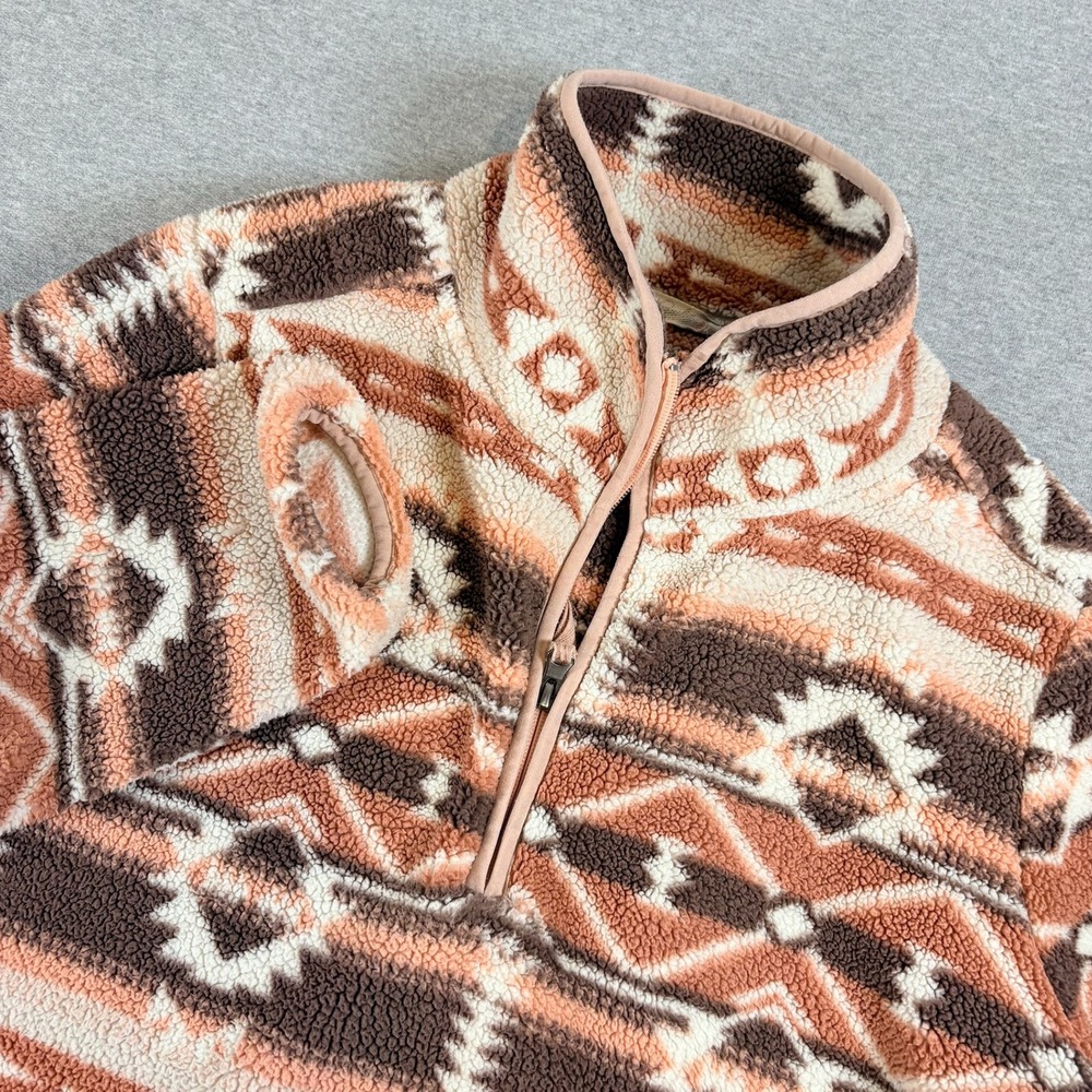Magnolia Fleece Pullover Womens Large Peach Brown Tribal Sherpa